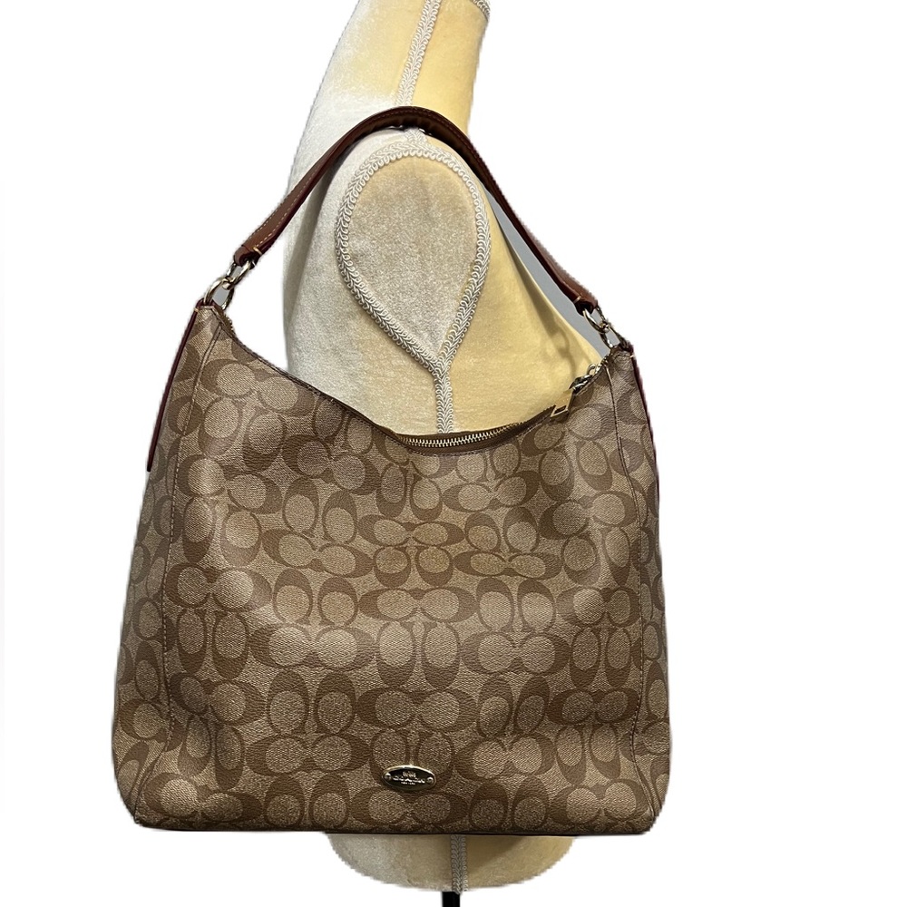 Like new Coach Signature Monogram Brown Hobo Shoulder Bag
